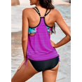 thumbnail image 3 of Tankini push up con espalda en T, estampado de rayas y tirantes, con pantalones cortos para mujer, 3 of 7