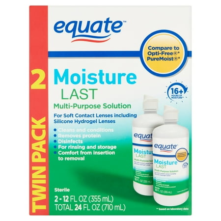 Equate Moisture Last Multi-Purpose Contact Lense Solution, 12 Oz, 2 Pk