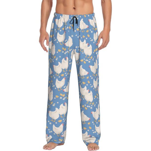 Fotbe Funny Chicken Pantalones de Pijama para Hombre, Pantalones de Dormir, Pantalones de Casa con Cintura Ajustable y Bolsillos-Large