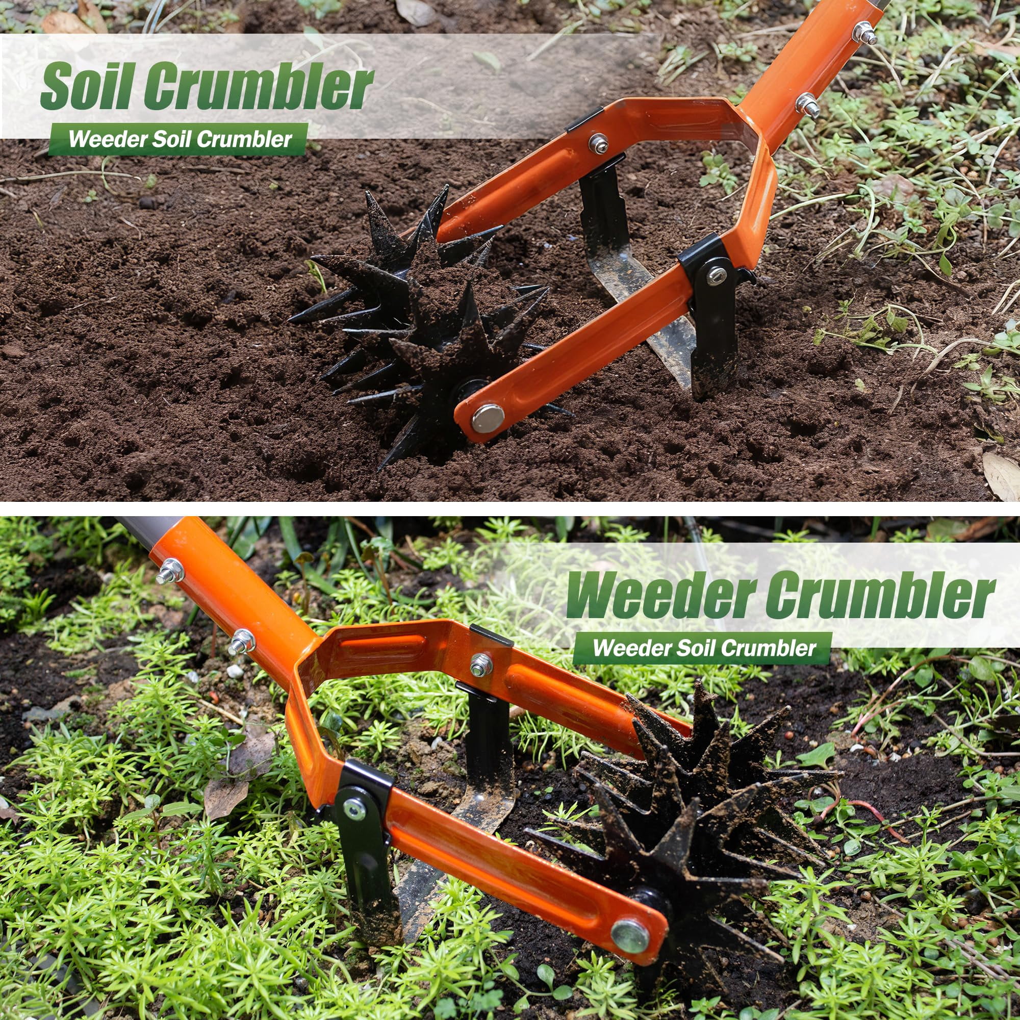 Rotary Cultivator Garden Tool  Adjustable Long Handle Hand Tiller With Star-shaped Rolling Tines 2-in-1 Weeder & Soil Aerator For Lawn Care Reseeding Grass Mixing Manual Yard