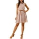 thumbnail image 1 of Vestido sin mangas de media abertura con estampado floral para mujer Inspire Chic, largo hasta la rodilla, con cinturón, en color rosa-azul con flores blancas, 1 of 8