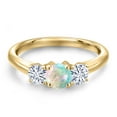 thumbnail image 3 of Gem Stone King 10K Yellow Gold Simulated White Opal and White Moissanite Engagement Ring for Women | 0.96 Cttw | Round Cabochon 5MM | Gemstone October Birthstone | Size 8, 3 of 7