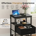 thumbnail image 5 of EDX Wall-Mounted Bedside Table, Built-in Outlet with USB/Type-C Ports and Adjustable Drawer, 3-Tier Storage Shelf with Fabric Drawer for Bedroom Space Saving, Black, 5 of 8