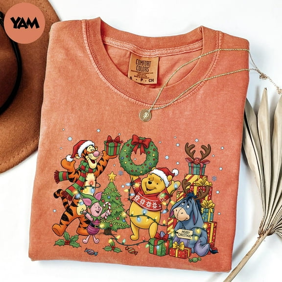 Comfort Colors Winnie The Pooh Christmas T-Shirt, Disney Christmas Party, Tigger and Piglet Christmas, Merry Christmas Shirt