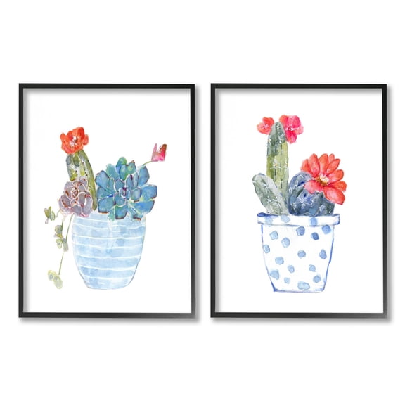 Stupell Industries Vivid Cactus Blossoms Potted Graphic Art Black Framed Art Print Wall Art, Set of 2, Design by Sally Swatland