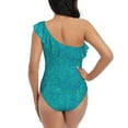 thumbnail image 5 of Gaeub Blue Green Glitter Women's One Shoulder Ruffle Tummy Control Swimwear for Swimming Surfing Beach Party - Small, 5 of 8