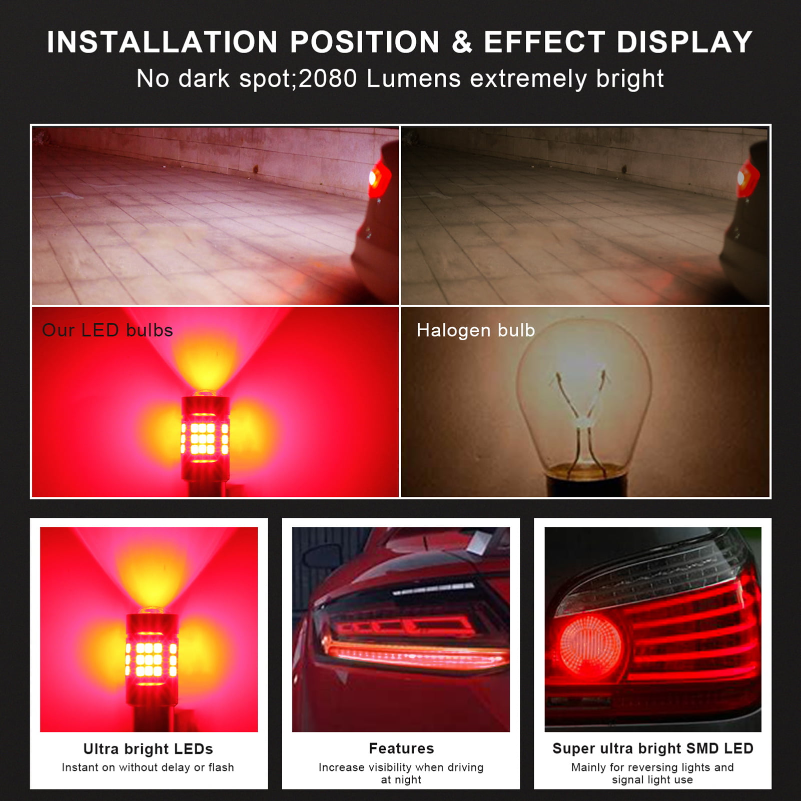 Super Bright Red 1157 36SMD IP65 Car Tail Stop Brake/Driving Light LED Bulbs 