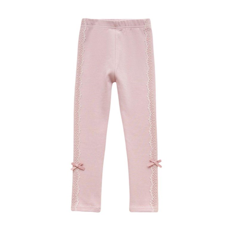 1pcs Little Girls Leggings Solid Pink Lace Trimmed Pants Warm Cotton  Thicken Tights Trouser, Size for 2-8 T Toddler Kids Girls,2-3 Years Old
