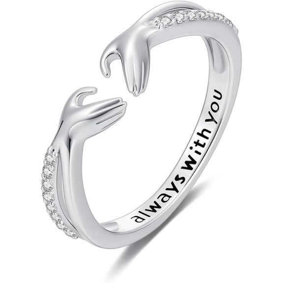 Diamond Hug Ring for Women 925 Sterling Silver Love Ring Always with You Open Ring with Lab Grown Diamond Gifts for Loved Ones