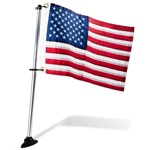 Five Oceans Pontoon Flag Pole Socket with Flag, Boat Flag Pole Kit, American Flag for Boat, U.S. 50 Star Sewn Boat Flag 12" x 18"- FO4686