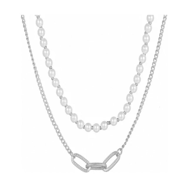 Collar De Cadena Y Perlas Hip Hop Moda Para Hombre Y Mujer Plata