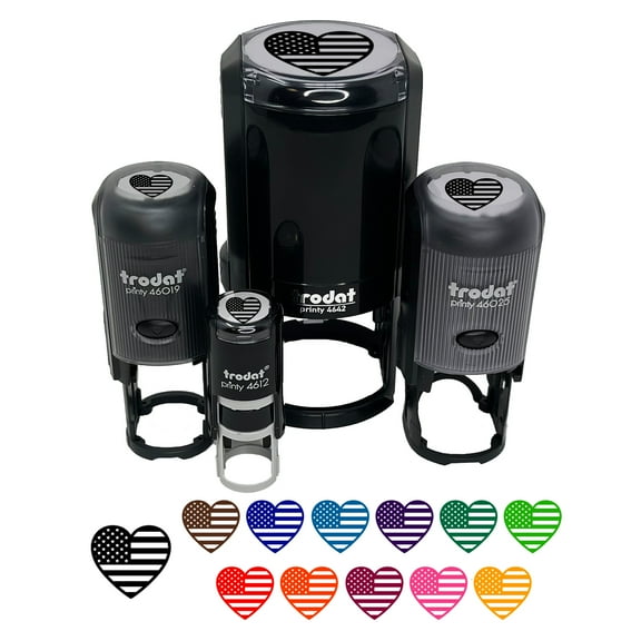 Heart Shaped American Flag United States of America USA Self-Inking Rubber Stamp Ink Stamper - Orange Ink - Small 3/4 Inch