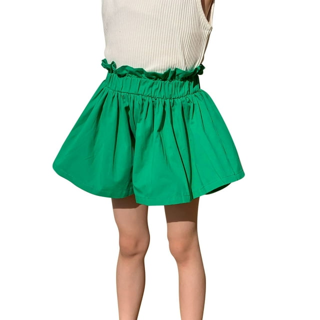 Odeerbi 1-9 Años Niñas Verano Algodón Lino Pantalones Cortos Ruffle Wide Leg Pantalones Cortos Casual Transpirable Color Sólido Cute Leisure Shorts