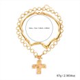 thumbnail image 3 of PISONIC 2‑Layer Irregular Gold Necklace Set,Textured Cross Pendant & Wavy Choker for Women, 3 of 8