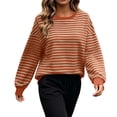 thumbnail image 4 of Perfectbot Women's Oversized Striped Crewneck Sweatshirt, Relaxed Fit Long Sleeve Pullover Fall Winter Top, 4 of 8
