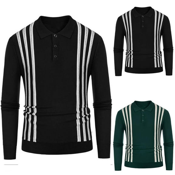 Lovskoo 2024 Men's Sweaters Pullover Winter Long Sleeve Turn-Down Collar Sweater Tops Black