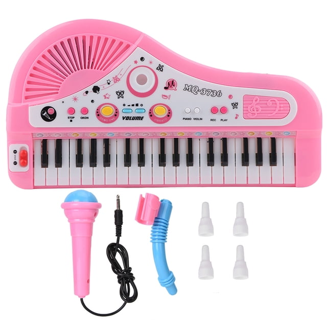 Piano eléctrico de 37 teclas con micrófono, juguete educativo para niños (rosa)