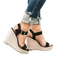 thumbnail image 5 of Cathalem Women Summer Large Size Wedge Buckle Belt Open Toe Slope Heel Weaving Sandals Black 40, 5 of 5