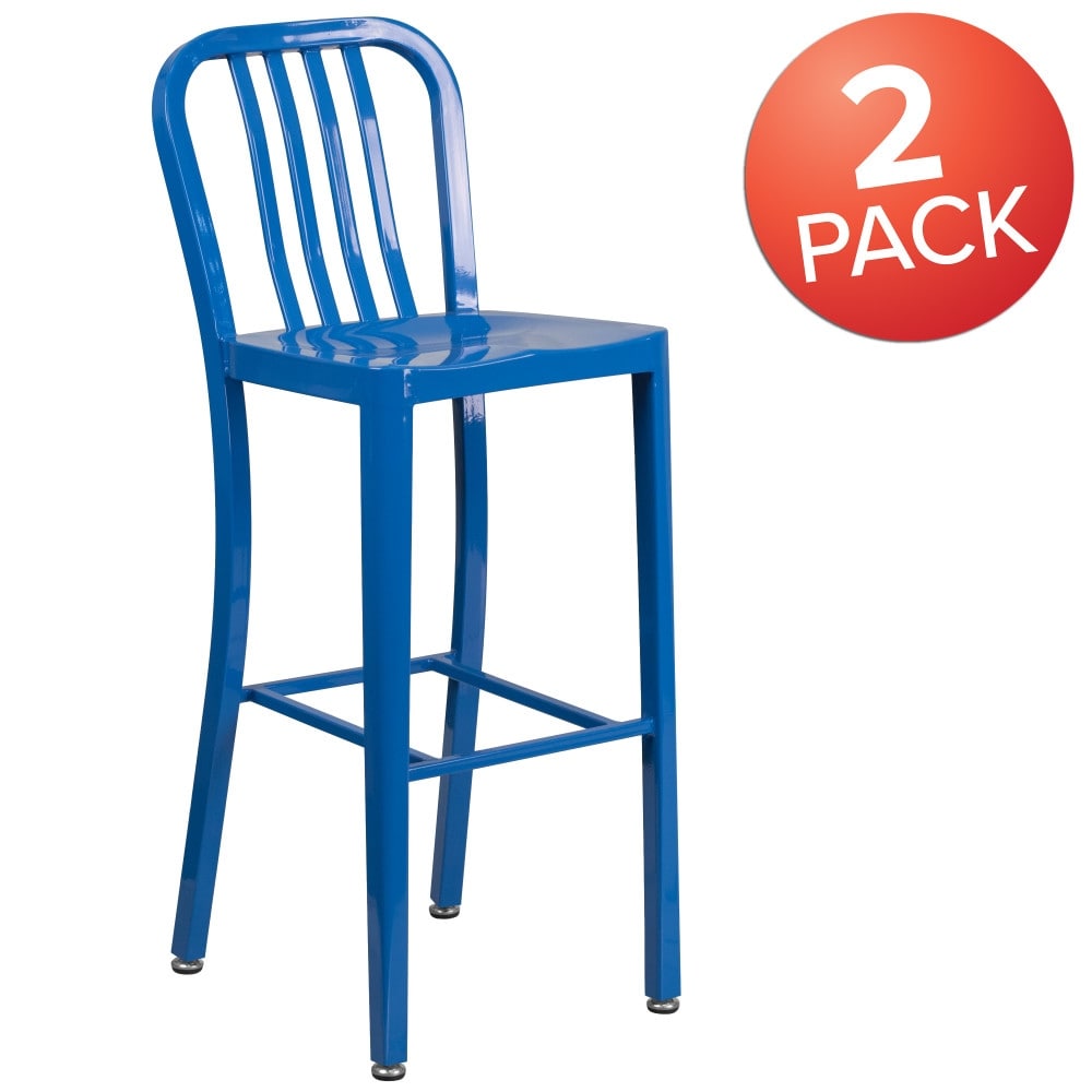 Flash Furniture 2 Pack 30'' High Metal Indoor-Outdoor Barstool with Vertical Slat Back Blue - image 3 of 5