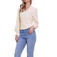 thumbnail image 4 of Blusa Vintage de Cuello en V Allegra K para Mujeres, Blusas Casuales de Manga Larga con Volantes XS Albaricoque, 4 of 6