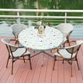 Austok Indoor Outdoor Patio Round Fitted Vinyl Tablecloth, Flannel