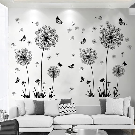 Farcauo 2 Set Dandelion Wall Decals Flower Stickers Murals Butterflies Wall Decor for Bedroom Office Bathroom Living Room Floral Wall Decals Removable Wall Art Peel and Stick Room Wall Decor