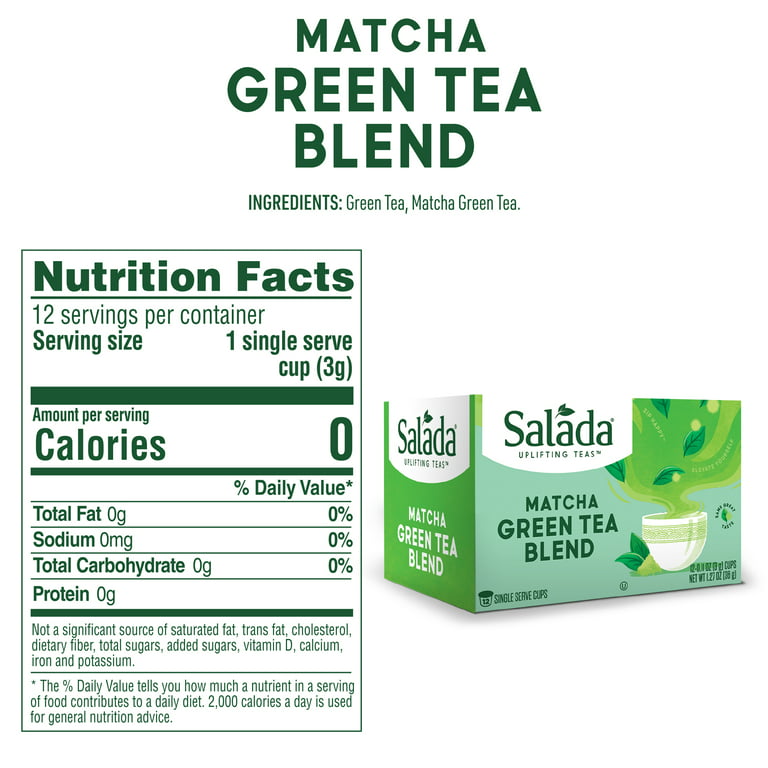 Salada Pure Green Matcha Tea Blend, 12 Single Serve Cups