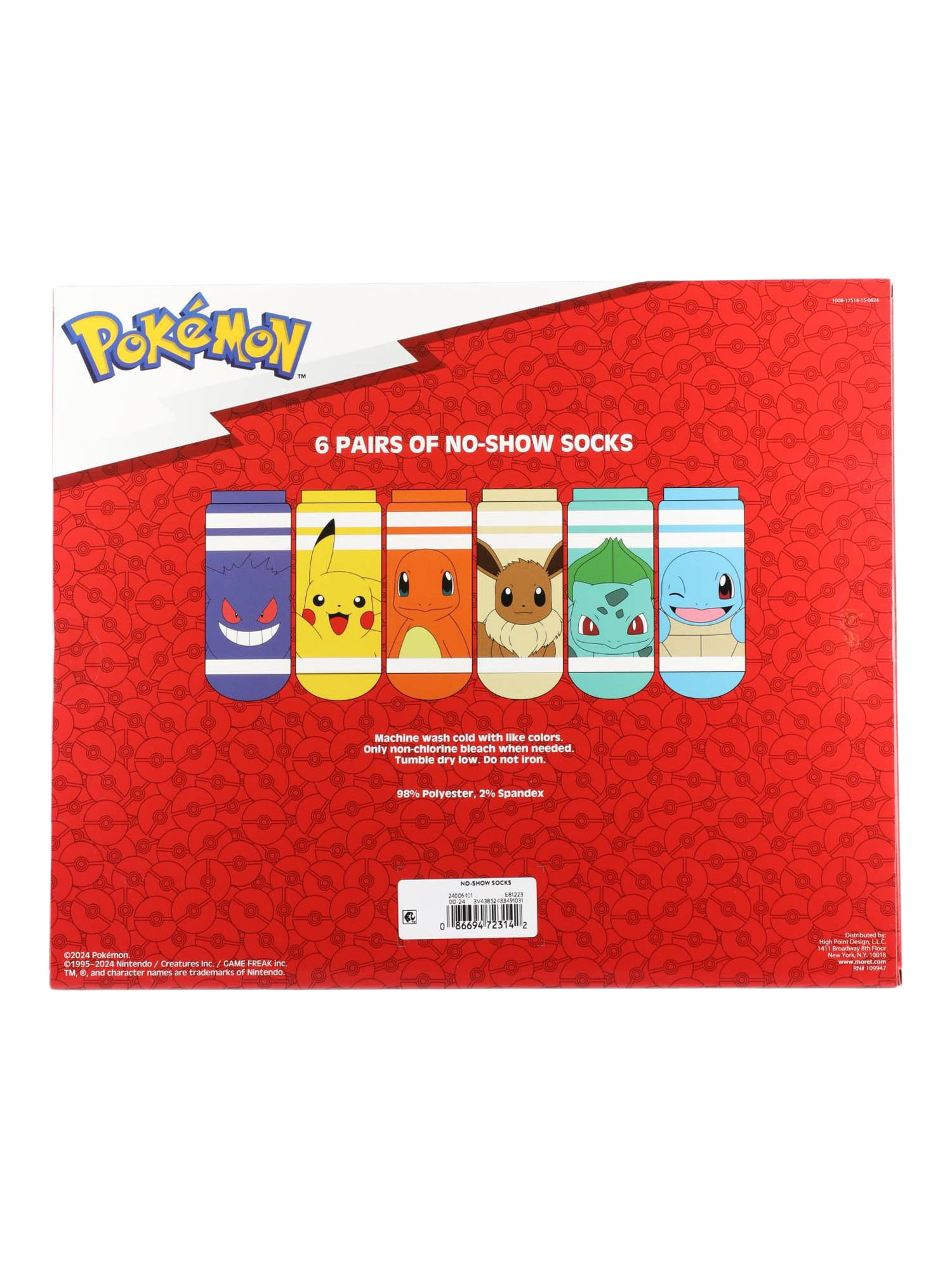 Pokemon Boys No-Show Socks, 6-Pack, Sizes S-L
