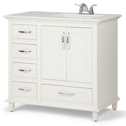 Brooklyn + Max Homer 36 inch Traditional Bath Vanity in Soft White with Bombay White Engineered Quartz Marble Top