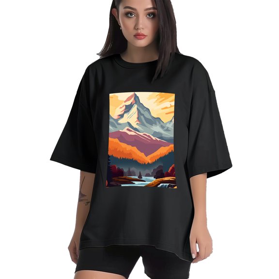Plus Size Shirt for Women Black Tops for Women Short Sleeves Shirt for Women Mountain 4 T Shirt Crewneck Shirt for Women XS