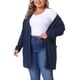 thumbnail image 4 of Cárdigan de mujer de talla grande Agnes Orinda, con botones, cuello en V, manga larga, bolsillo, tejido acanalado, suelto y casual, 4X, azul marino, 4 of 6