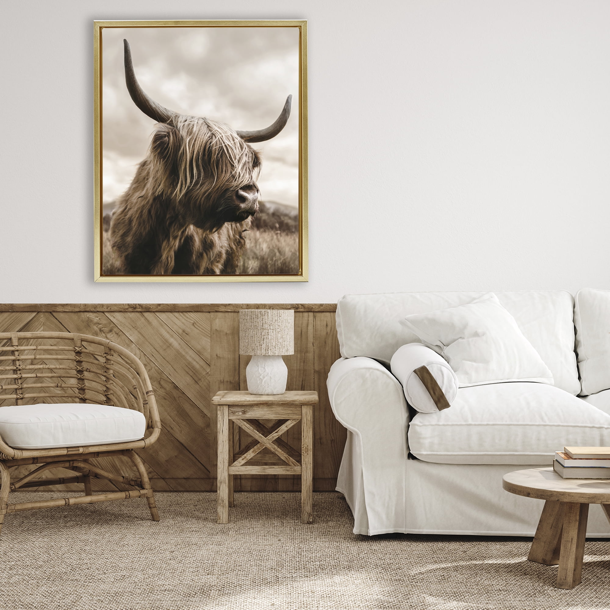 Stupell Industries Searching Cattle Gaze Gold Framed Floater Canvas Wall Art, design by CAD Designs