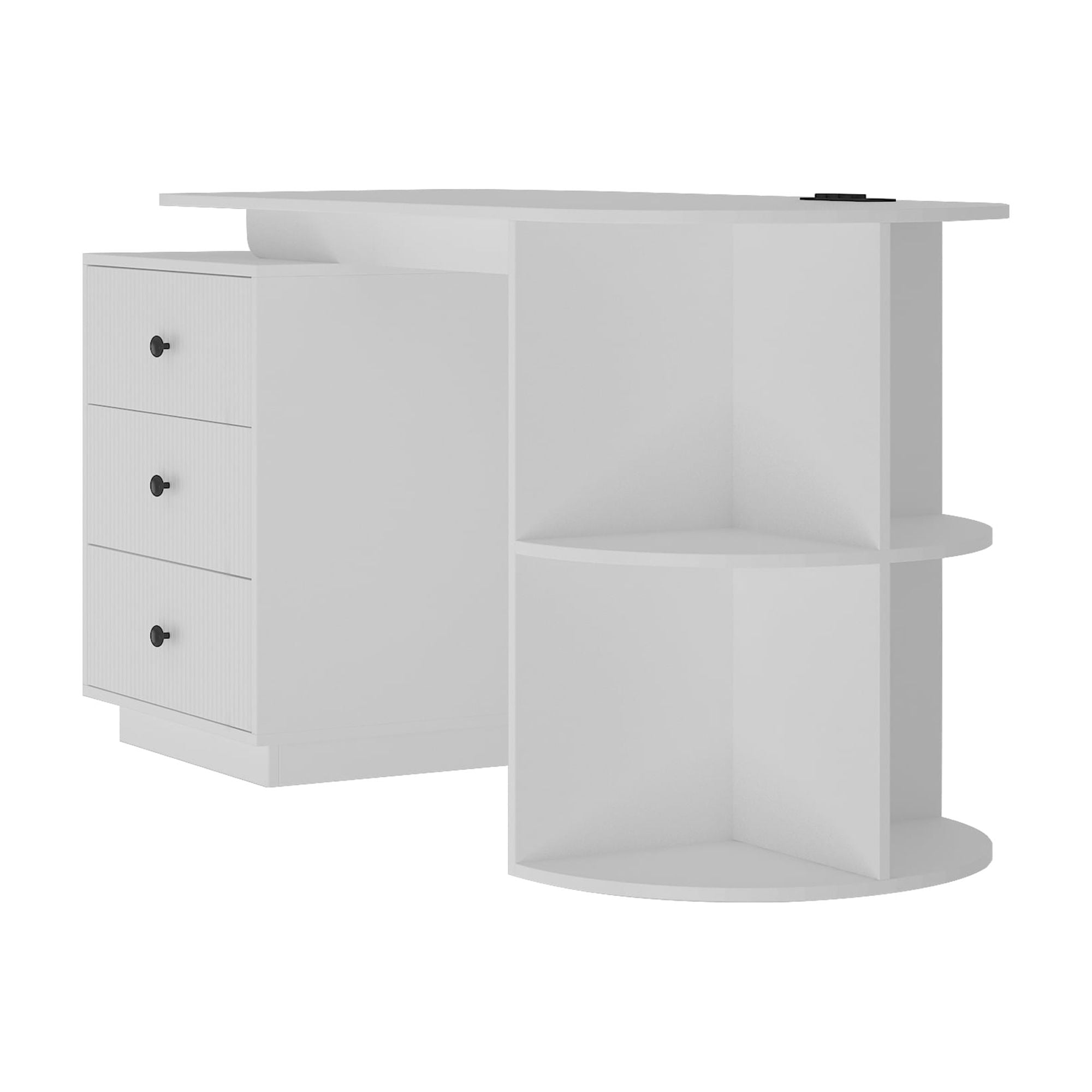 Aukfa Home Office Desk,Wood Executive Desk Teens Student Desk Study Table with Drawer & Power Outlets,White