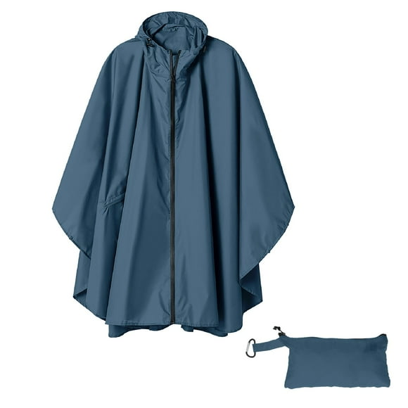 Big Sale! Beshee Rain Ponchos for Adults Unisex Solid Color Hooded Zippered Poncho Shawl Ponchos Adult Navy