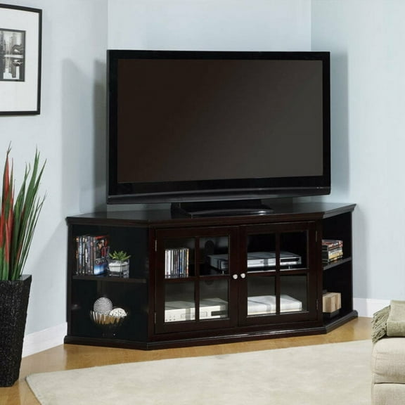 Coaster 700658 Fullerton Black Corner TV Stand Media Unit Glass Doors
