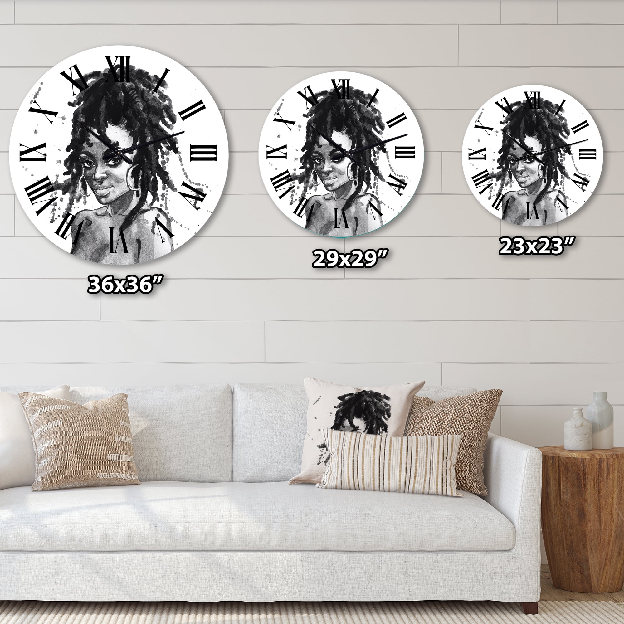 Designart 'Monochrome Portrait Of African American Woman Ii' Modern Wall Clock