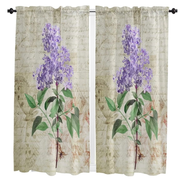 Flower Retro Plant Purple Small Curtain Rod Pocket Short Curtains Half Drapes Partition Cabinet Door Window Curtains Home Decor
