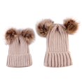 thumbnail image 2 of Sombreros Crochet Knit Hairball Beanie Hat 2PCS Beige Sunnimix Gorro para padres e hijos, 2 of 8