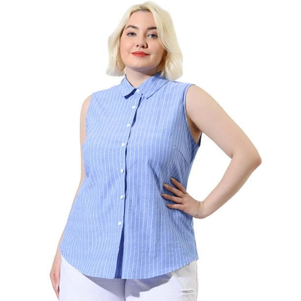 Camisas con botones de oficisin mangas de talgrande pamujer Top Cielo azul 3XL