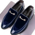 thumbnail image 4 of Xfvqtps Mens Loafers Simplicity Velvet Metal Decoration Slip on Breathable Comfortable Soft Sole Comfy Fashion Casual Patent Leather Shoes Blue, 4 of 7