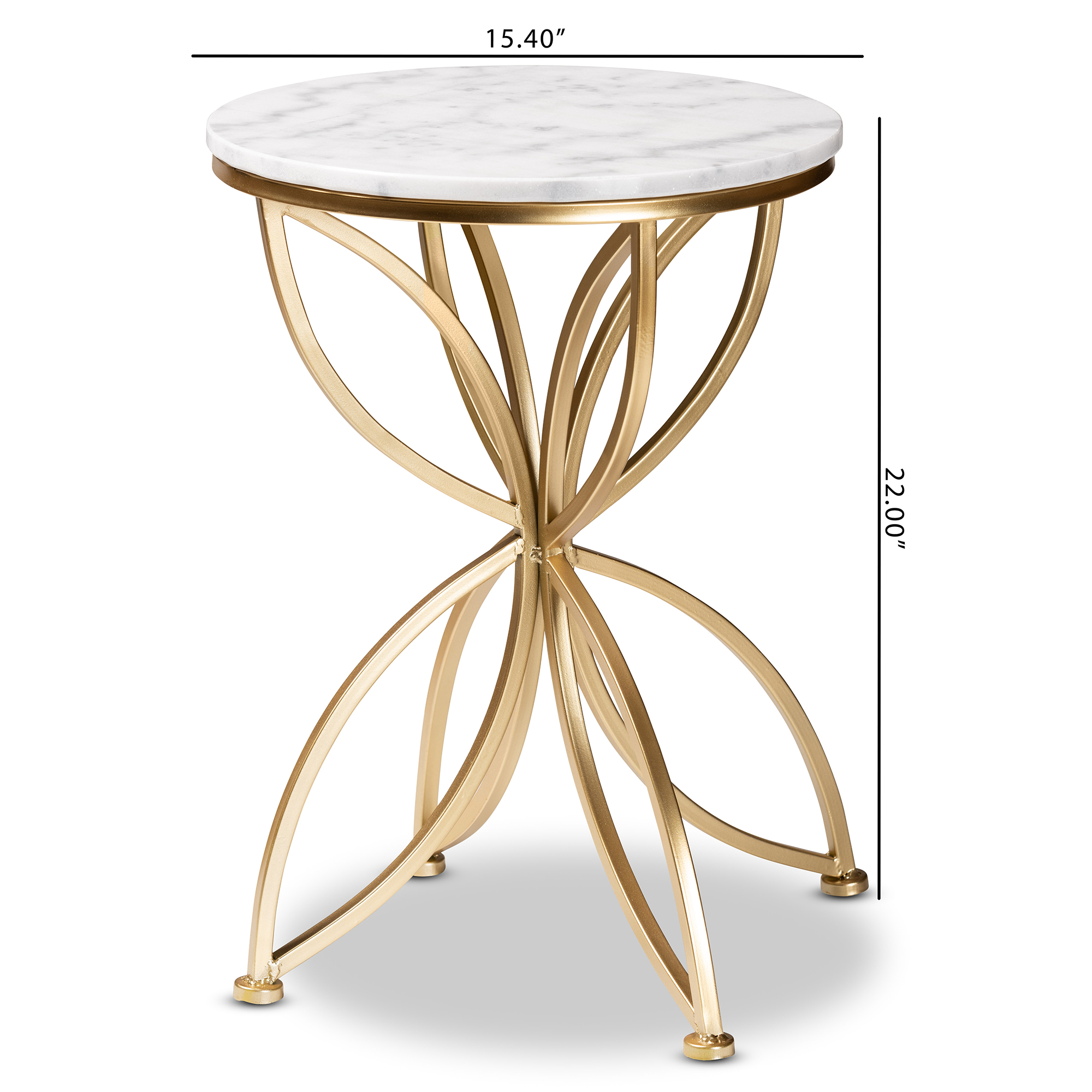 Baxton Studio Jaclyn Modern and Contemporary Gold Finished Metal End Table with Marble Tabletop