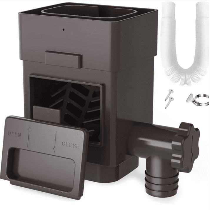 Rain Barrel Diverter Kit with Adjustable Valve and Filter, Rainwater Collection System for Downspouts, Hose Included