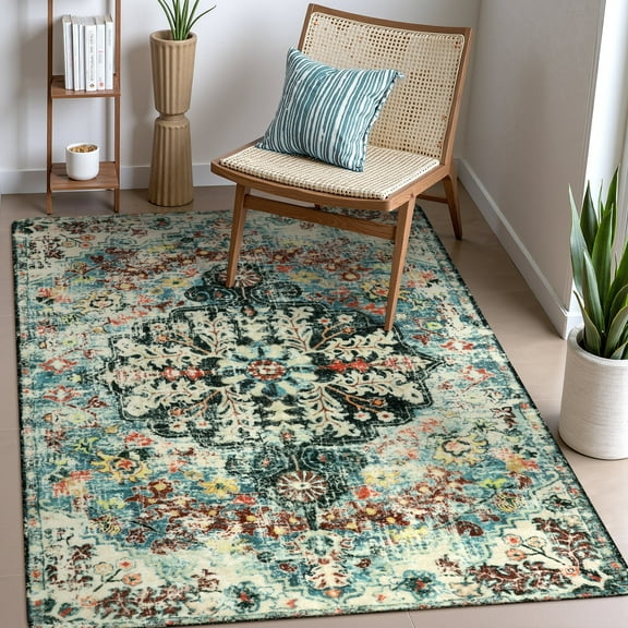 Wonnitar Decor 5'x7' Area Rug for Living Room Boho Floral Washable Bedroom Rugs