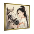 thumbnail image 2 of Designart "Japanese Kimono Woman and Horse I" Fashion Framed Wall Art Decor - Glam White Woman Japan Entryway Framed Wall Art Print, 2 of 6