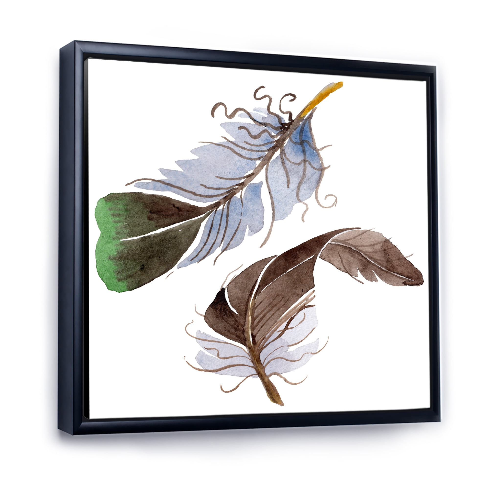 Designart 'Abstract Green Bird Feather From Wing' Bohemian & Eclectic Framed Canvas Wall Art Print