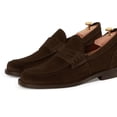 thumbnail image 3 of CMR CHAMARIPA High Increasing Shoes - Raised Heel Shoes - Handcrafted Dark Brown Suede Penny Loafers 6 CM / 2.36 Inches (No Shoe Last), 3 of 5