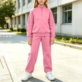 thumbnail image 5 of LWFFDAW Girls 2 Piece Set Fall Long Sleeve Quarter Zip Mock Neck Sweatshirt and Wide Leg Pants Loose Comfy Sweatsuit Sets, 5 of 8