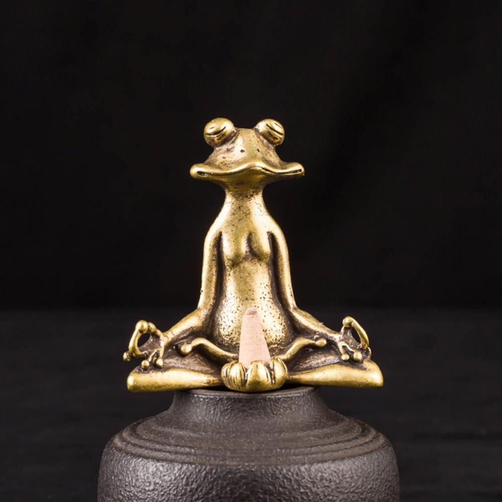 FROG card HOLDER stand statue aged old vintage style heavy sitting brass