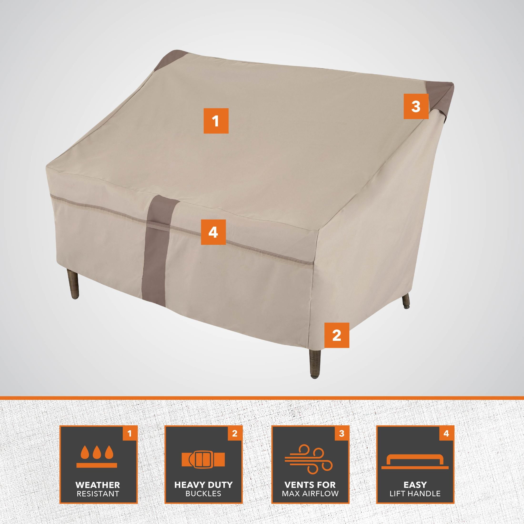 Modern Leisure Monterey 57.5" x 38" x 38" Beige Rectangle Patio Loveseat Cover with Water-Resistant
