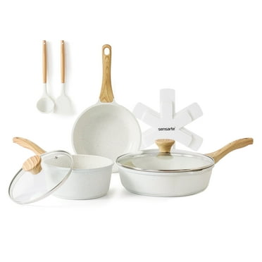 SENSARTE Ceramic Nonstick Pots and Pans Set, 10Pcs Healthy Non Stick Cookware Set with Pots Protectors, Induction Kitchen Cookware Sets White